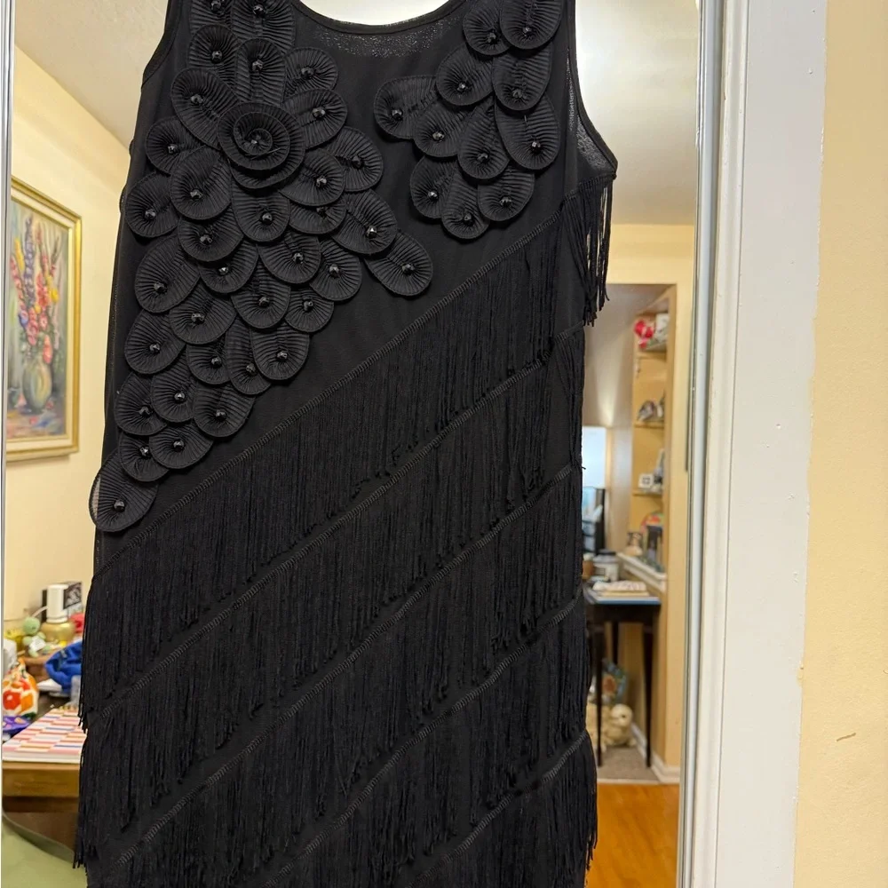 Elegant Black Fringe Dress - Picture 2 of 2